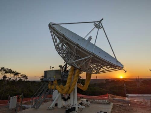 satellite dish at sunset